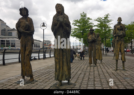 Horizontal close up view of the statues of the Famine Memorial in Dublin. Stock Photo