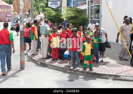 Granada School Children in national colors in a Granada Indepedence Day Celebration Stock Photo