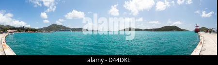 Panoramic view of Charlotte Amalie harbor with ships and boats taken from promenade Stock Photo