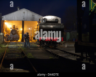 Vintage steam locomotives going on shed at the end of the working day on the Lincs Wolds Railway Stock Photo