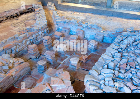 The remains of a Hypocaust system in Fishbourne Roman Palace, near Chichester, West Sussex, UK Stock Photo