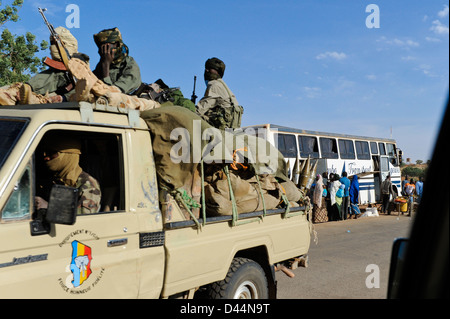 NIGER, about 2000 chadian armed soldier from Chad withToyota pickup on the way to Mali, they are part of ECOWAS mission in the Mali war in 2012 to support the french troops against islamist terror groups Stock Photo