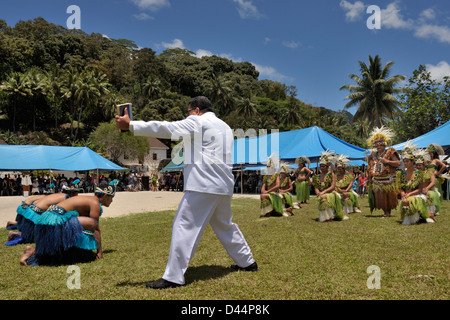 The arrival of the Christian missionaries, the final performance in Gospel Day celebrations in the Cook Islands. Stock Photo
