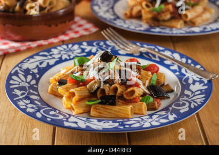 Tortiglioni alla Norma Aubergine and pasta dish Sicily Stock Photo