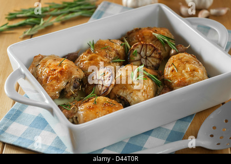 Roast chicken with rosemary and garlic Stock Photo