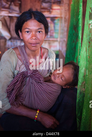 Cambodia tribal village mother and child Stock Photo