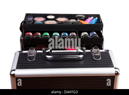 Close-up of makeup case containments on white Stock Photo