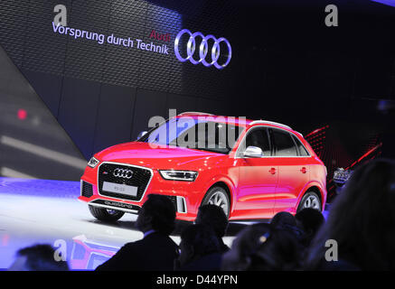 The new Audi RS Q3 is on display during the first press day at the 83th Geneva Motor Show in Geneva, Switzerland, 5 March 2013. Photo: Uli Deck Stock Photo