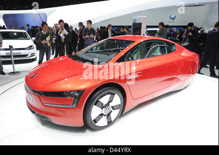 The new VW LX1 is on display during the first press day at the 83th Geneva Motor Show in Geneva, Switzerland, 5 March 2013. Photo: Uli Deck Stock Photo