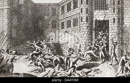 The September Massacres. Prisoners being murdered at the Abbey of Saint-Germain-des-Prés, during the French Revolution. Stock Photo