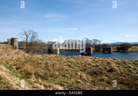 highland railway,bridge supports,river spey,nethy bridge, highlands,scotland Stock Photo