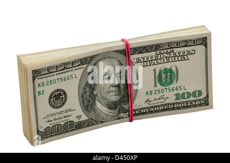 Ten thousand dollars in pack. Isolated on white background. Stock Photo