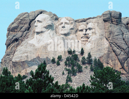 Mount Rushmore sculptures of Presidents Washington, Jefferson,Roosevelt and Lincoln Black Hills South Dakota,USA,Mount Rushmore, Stock Photo