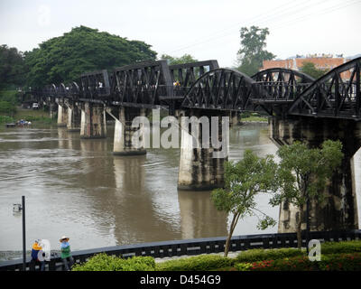 (dpa FILE) - An archive picture dated, 21 October 2011, shows a bridge spanning across the River Kwai in Kanchanaburi, Thailand. During World War Two the Japanese army transported thousands of prisoners of war to Kanchanaburi and forced them to build a 415 kilometre long stretch of railway connecting Thailand and Birma. Most prisoners of war were from Australia, The Netherlands and England working under inhumane conditions. Photo: Soeren Stache Stock Photo