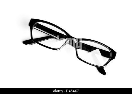 Classical black plastic glasses isolated on white background Stock Photo