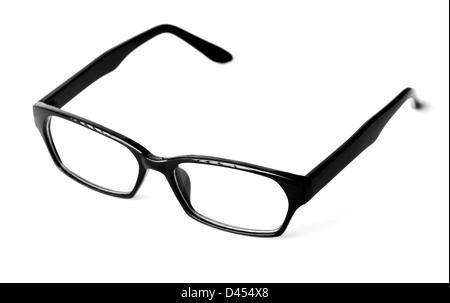 Classical black plastic glasses isolated on white background Stock Photo