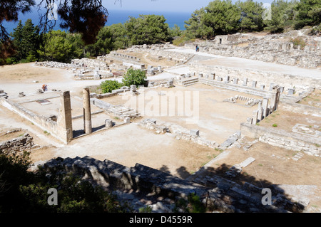 Rhodes. Greece. 3rd century BC Doric Temple ruins, a sanctuary with altars, a bath house and Fountain Square. Ancient Kameiros Stock Photo