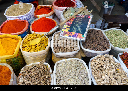 Indian Spices for sale at the Friday Market in Mapusa, Goa, India Stock Photo