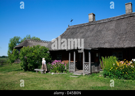 Thatched old Fisher-house at Latvian Ethnographic Open-air Museum, near Riga, Latvia Stock Photo