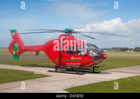 Wales Air Ambulance helicopter parked at Caernarfon Airport Gwynedd North Wales UK Stock Photo