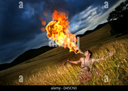 Fire Breather Performer Stock Photo
