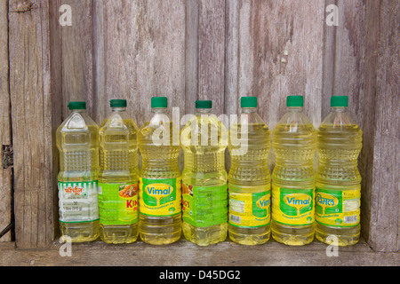 Oil for monastery lamps outside of Spituk Gompa, Leh, (Ladakh) Jammu & Kashmir, India Stock Photo