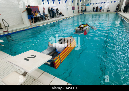Hundreds of students from Brooklyn Technical High School take part in the Cardboard Boat Regatta Stock Photo