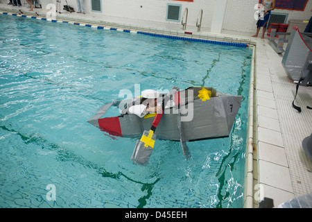 Hundreds of students from Brooklyn Technical High School take part in the Cardboard Boat Regatta Stock Photo