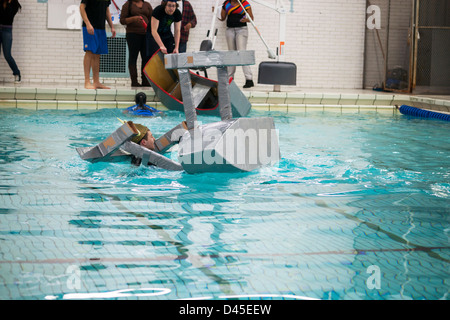 Hundreds of students from Brooklyn Technical High School take part in the Cardboard Boat Regatta Stock Photo