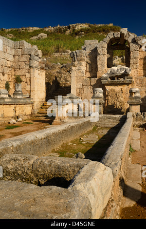 Nymphaeum water nymph monument fountain with River god Kestros at Perge archaeological site Turkey Stock Photo