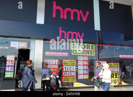 HMV store closing sale, Bournemouth Castlepoint, Dorset, Britain, UK Stock Photo