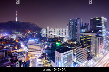 View of N Seoul Tower and cityscape of Seoul, South Korea. Stock Photo