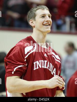 Bloomington, Indiana, USA. 5th March, 2013. Indiana Hoosiers forward Cody Zeller (40) warms up before an NCAA basketball game between Ohio State University and Indiana University at Assembly Hall in Bloomington, Indiana. Stock Photo