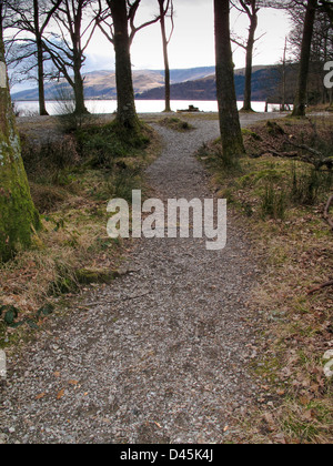 Path and view over Loch Lomond from Sallochy Bay Stock Photo