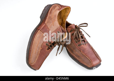 Brown leather man's shoes on a white background Stock Photo