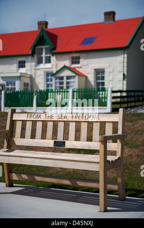 A memorial seat in Port Stanley, Falklands Stock Photo