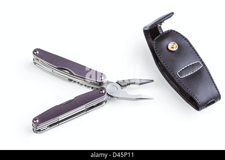 steel folding multitool isolated on a white background Stock Photo