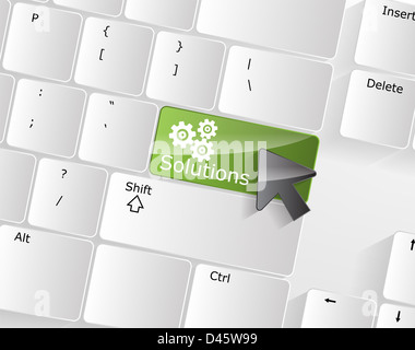 Computer Keyboard with solutions Key and a black arrow on it. Stock Photo