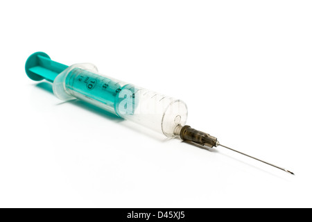 Dirty used glass syringe isolated on white Stock Photo