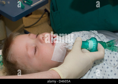 A young boy being prepared for an endoscopic procedure. Stock Photo