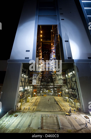 Space Shuttle Atlantis is rolled out on the Mobile Launcher Platform at ...