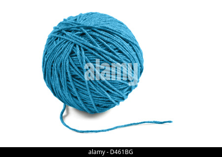 Blue wool yarn ball isolated on white background Stock Photo