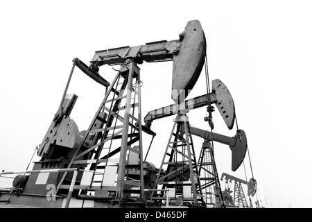 Steel oil mining machine,black and white toned Stock Photo