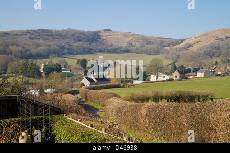 Crooks Peak and Compton Bishop village Somerset England uk Stock Photo