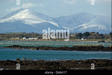 Mountains of Mourne in Winter from the Narrows of Strangford Lough, Co Down, Northern Ireland Stock Photo