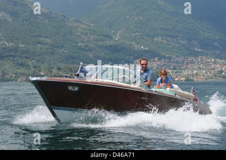 Riva Ariston Motorboat, Lake Como, Northern Italy, July 2009. Classic Riva Ariston motorboat crossing  Lake Como Italy. Stock Photo
