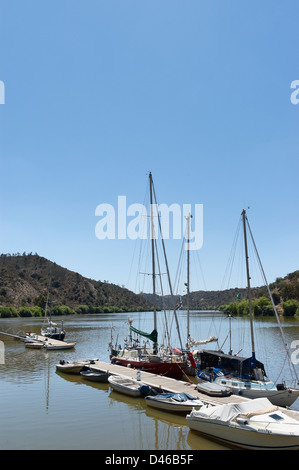 Mooring pontoon in Pomarão, Guadiana river, Mertola, Portugal Stock Photo