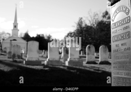 headstones cast long shadows in the old cemetery near Searsport, Maine Stock Photo