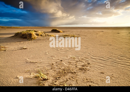 sand beach by North sea in Netherlands before sunset Stock Photo