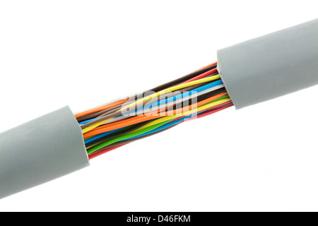 Bunch of different colors wires. Isolated on white. Stock Photo